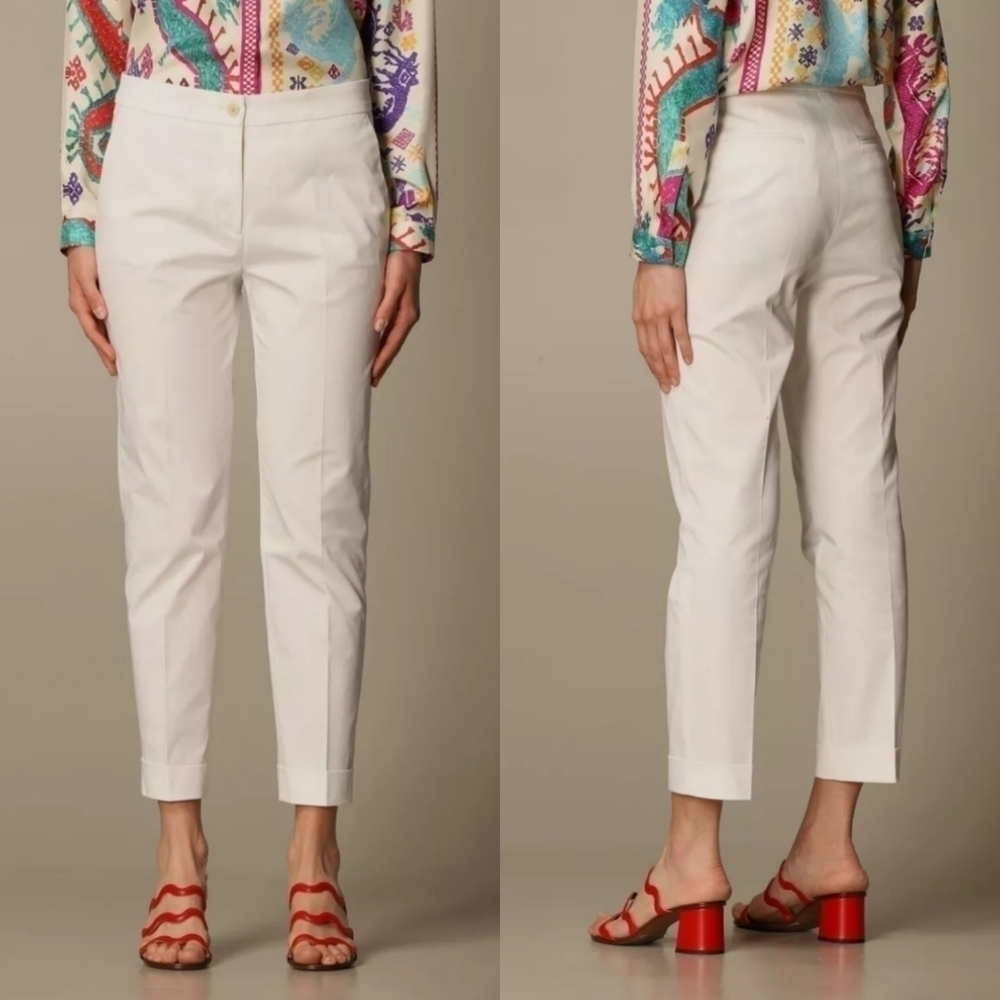 New Etro Milano Straight Leg Mid-Rise Off-White Trouser Pants NWT 42 IT/6 US
